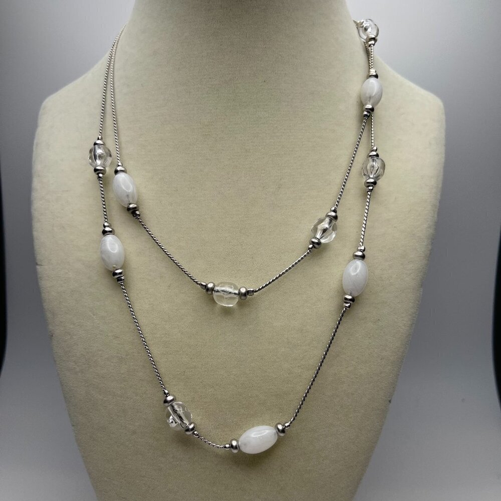 Givenchy Vintage Opera Length Silver Plated Necklace w/ Glass Beads - Preowned